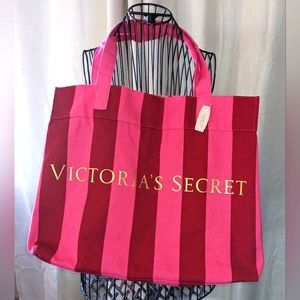 NWT Victoria‎ Secret Red/pink Striped Medium Tote Bag